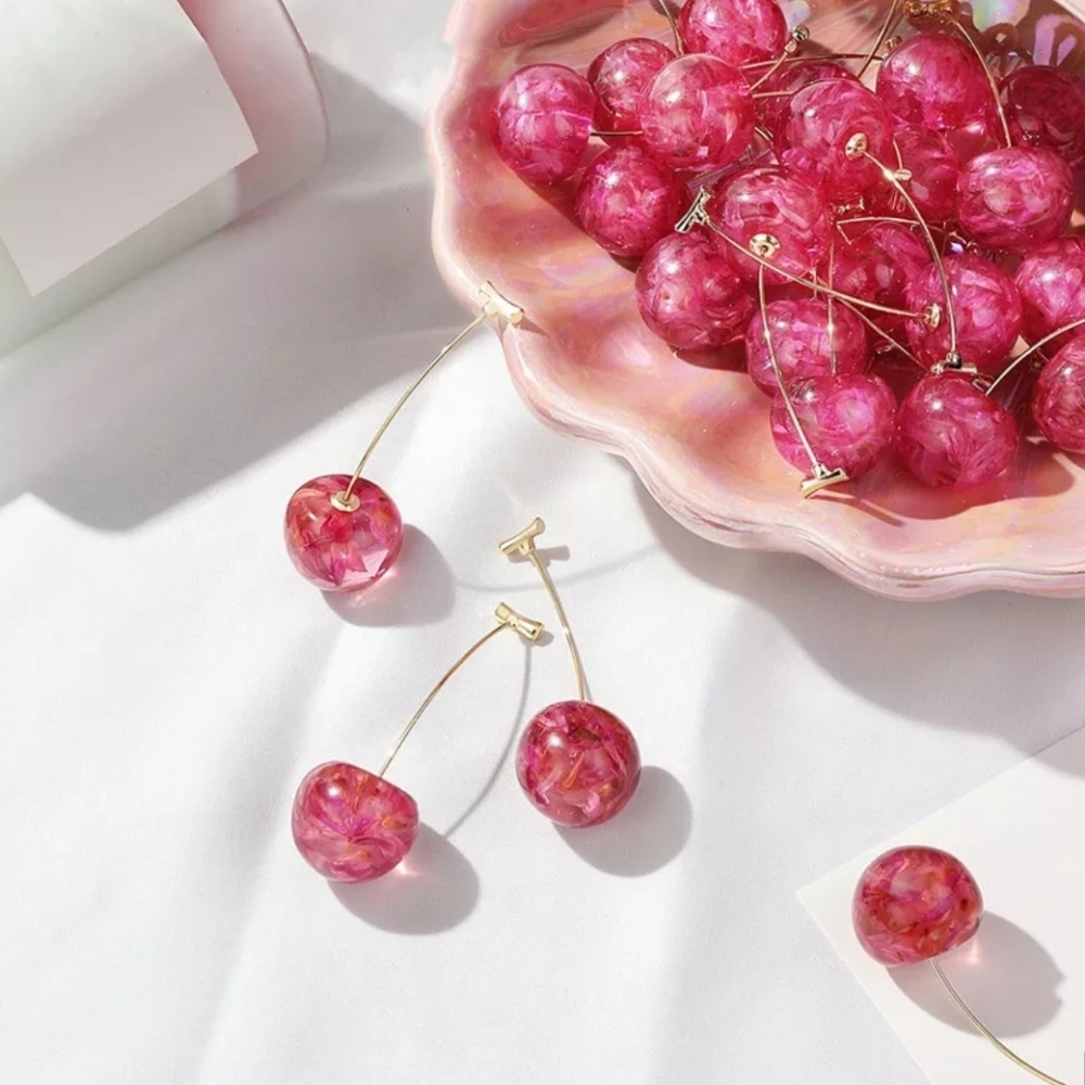 Screw Drop Cherry Earrings